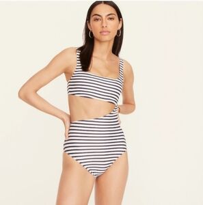 J. Crew Cut-out One Piece in Stripe Navy and Off White Women's Swimsuit